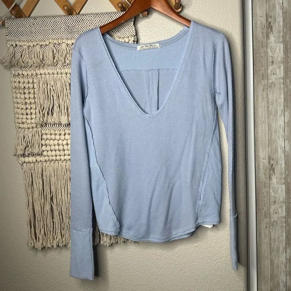 We the Free Blue V-Neck Thermal Top